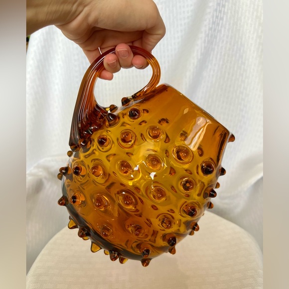 MCM Fenton Hobnail Amber Glass Pitcher Hand Blown and Formed with Ground Pontils - Picture 8 of 11